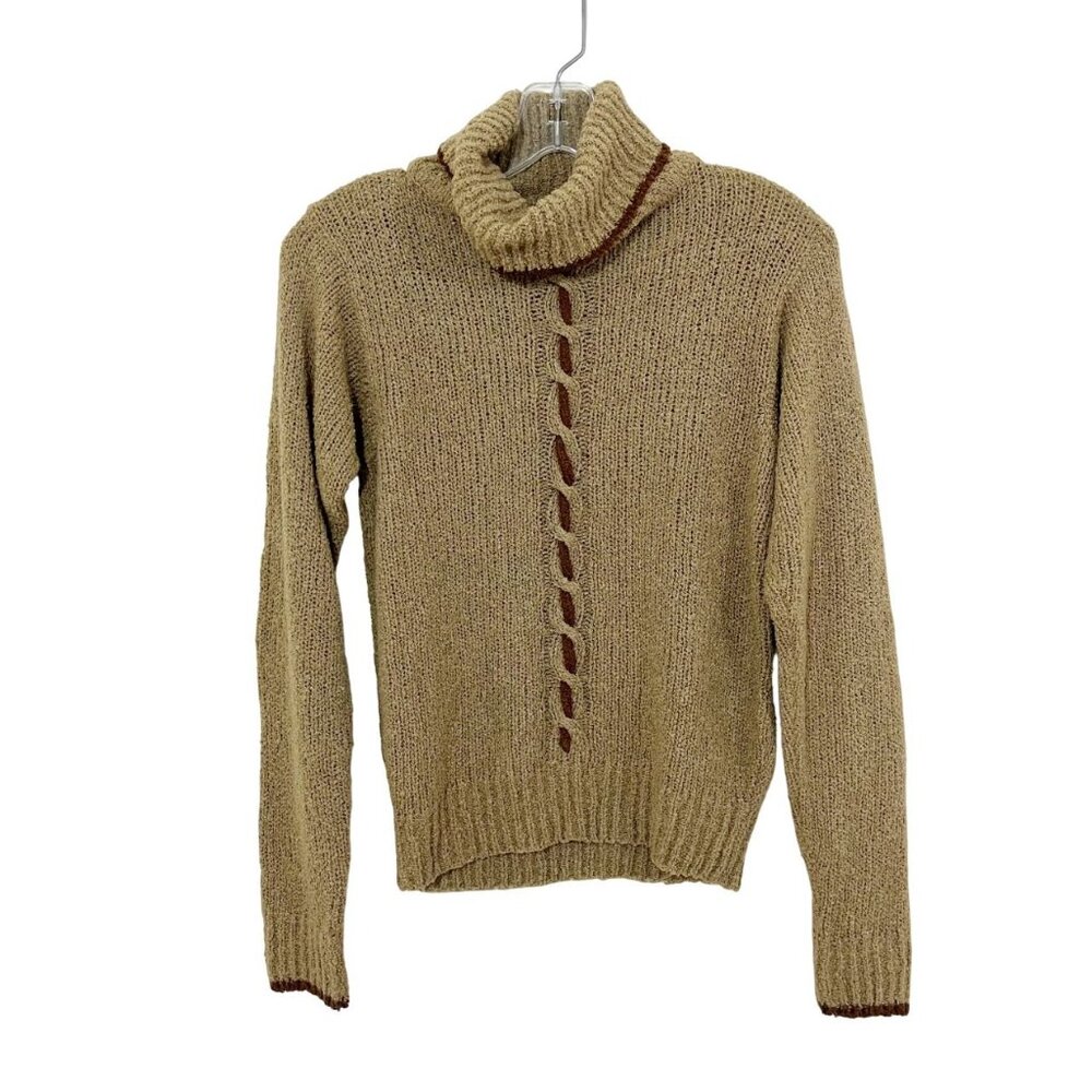 Vintage Brown Cable Knit Turtleneck Pullover Sweater Dark Academia‎ - Size Small